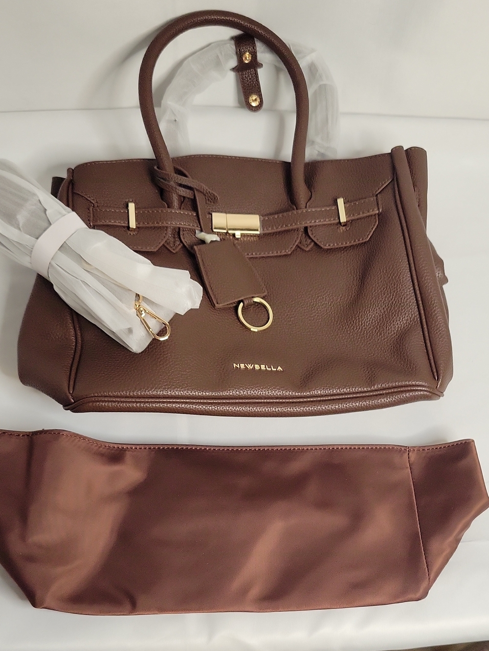 Newbella Brown Pebbled Satchel with Gold Accents
